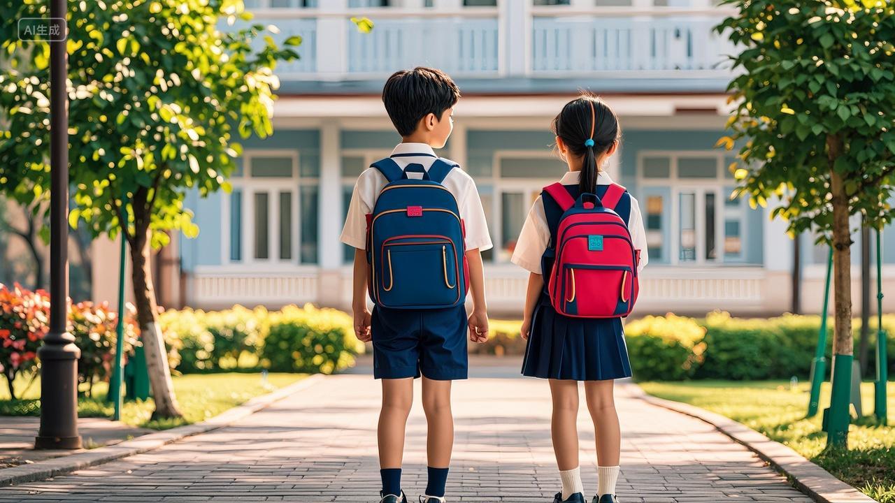 背着书包上学的小学生背影开学季教育学习成长