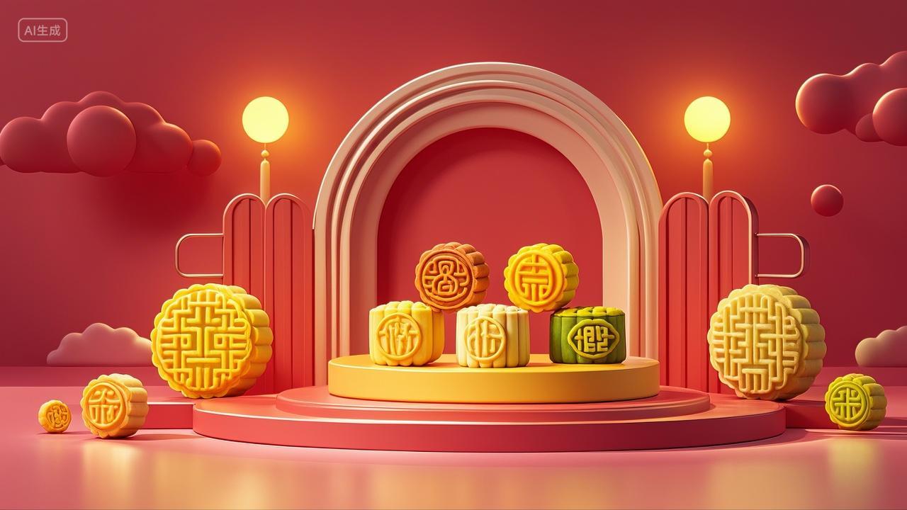 中秋月饼电商展台3D立体背景