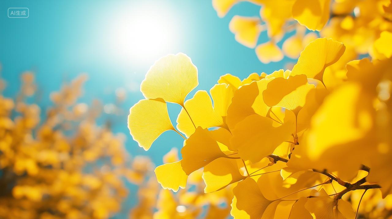 蓝天白云立秋秋天来了银杏树树叶黄了电脑壁纸