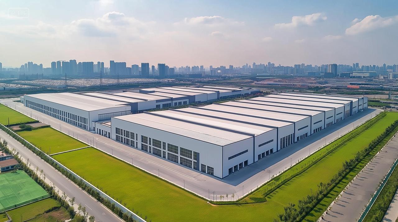 航拍大型仓储物流公司物流园