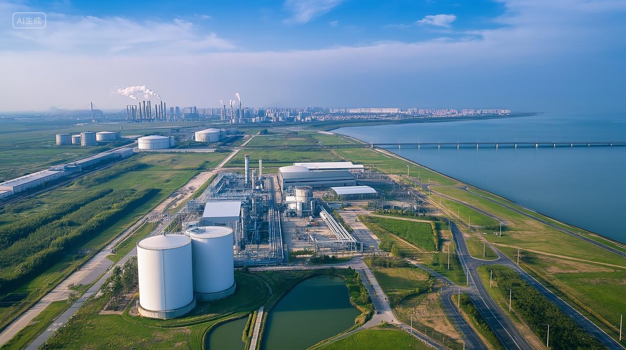 航拍化工厂储罐设备