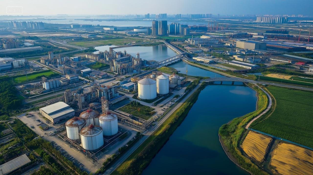 航拍化工油储罐大型设备