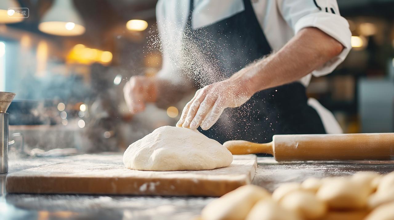后厨厨师揉面团特写面粉面食