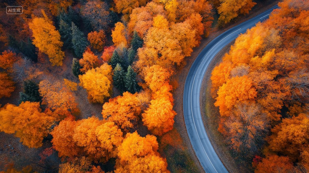 航拍唯美秋天森林公路电脑壁纸