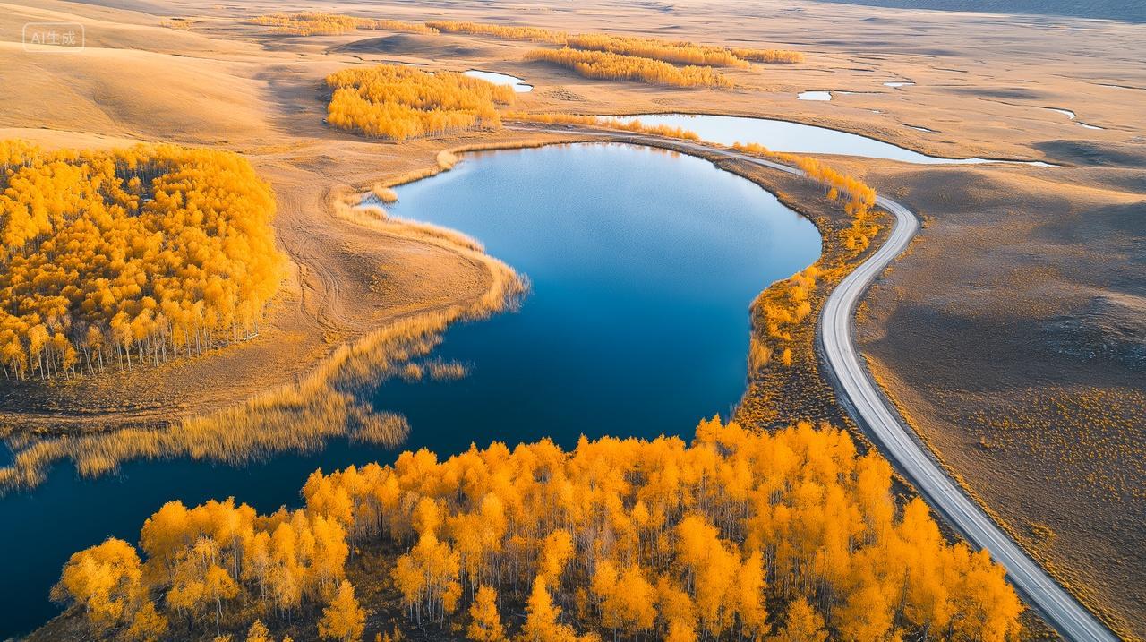 航拍秋天森林立秋森林湖泊美景唯美电脑壁纸