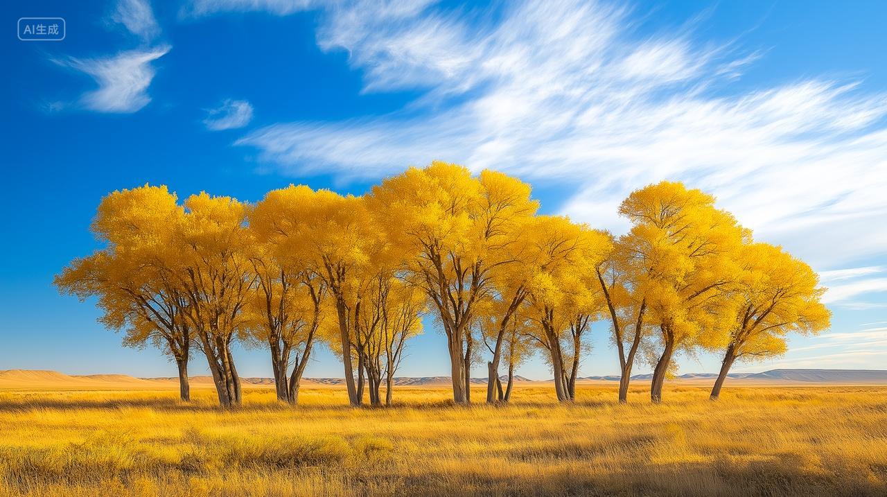 蓝天白云草原立秋树叶黄了唯美电脑壁纸