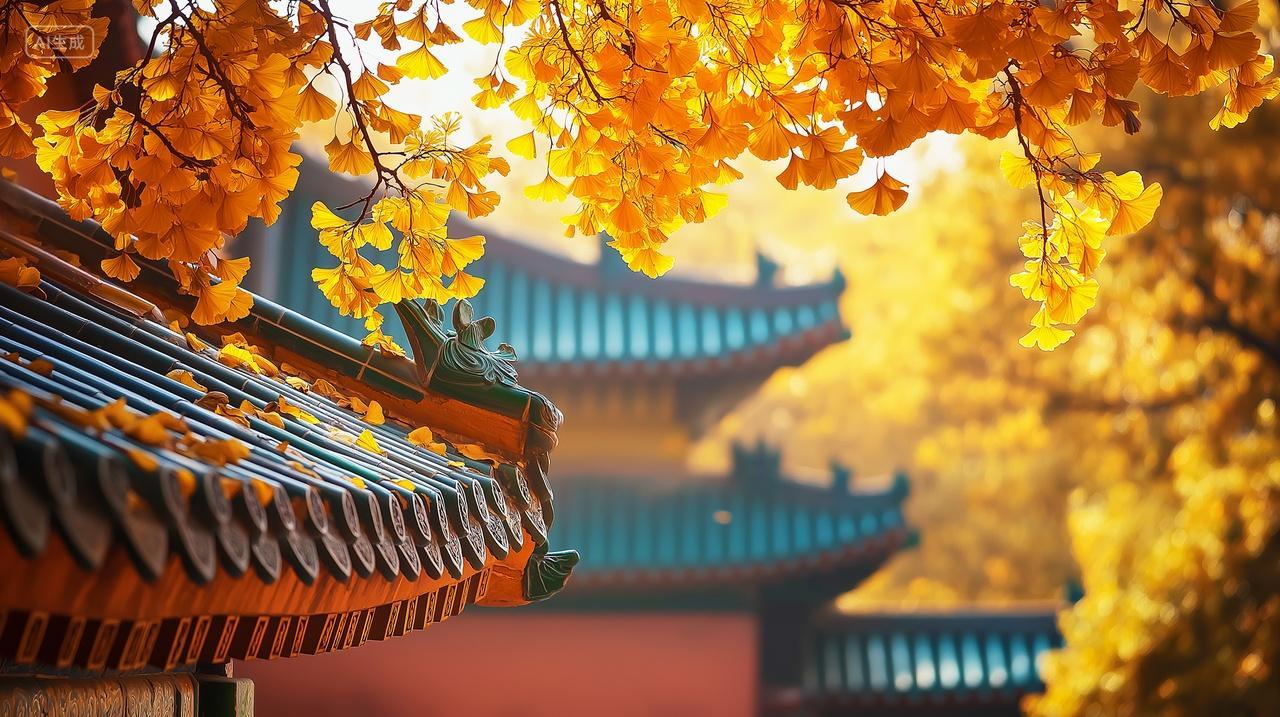北京故宫秋天古建筑银杏唯美背景立秋电脑壁纸