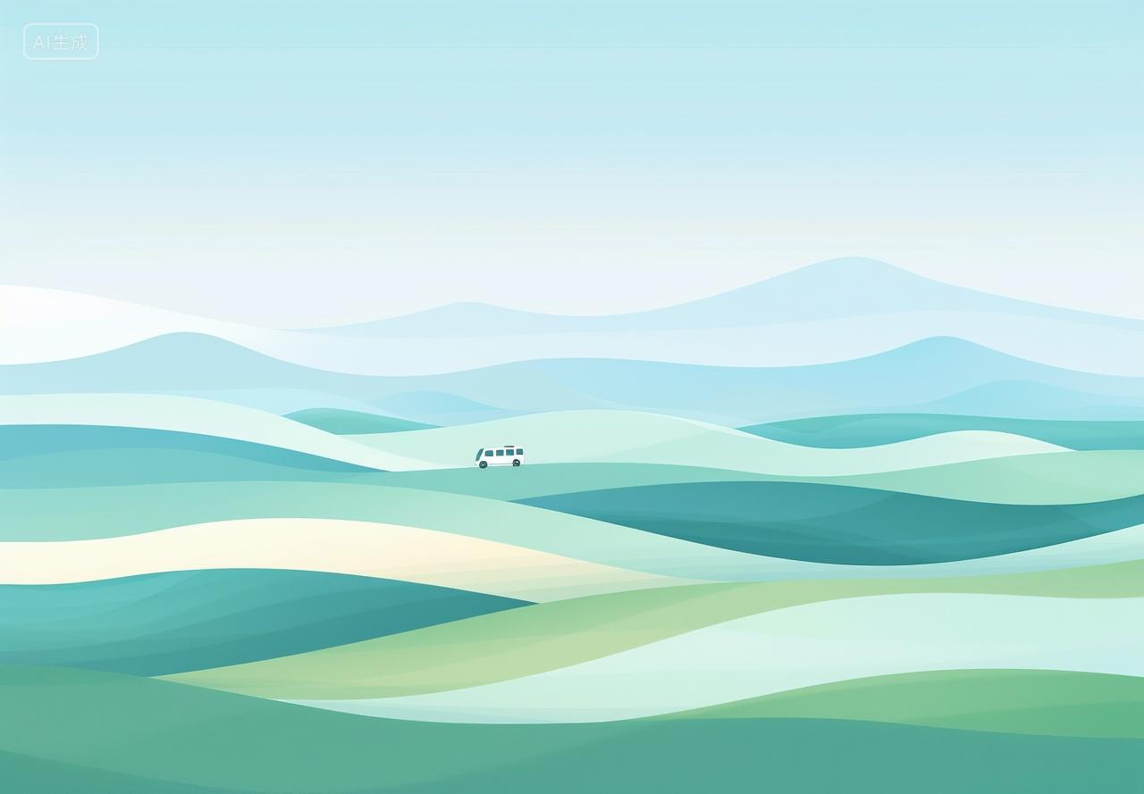 连绵不绝的山坡和出行的汽车