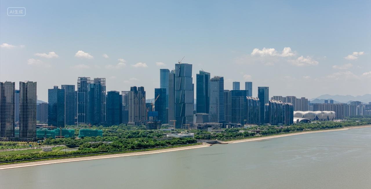 钱塘江边奥体博览城城市天际线