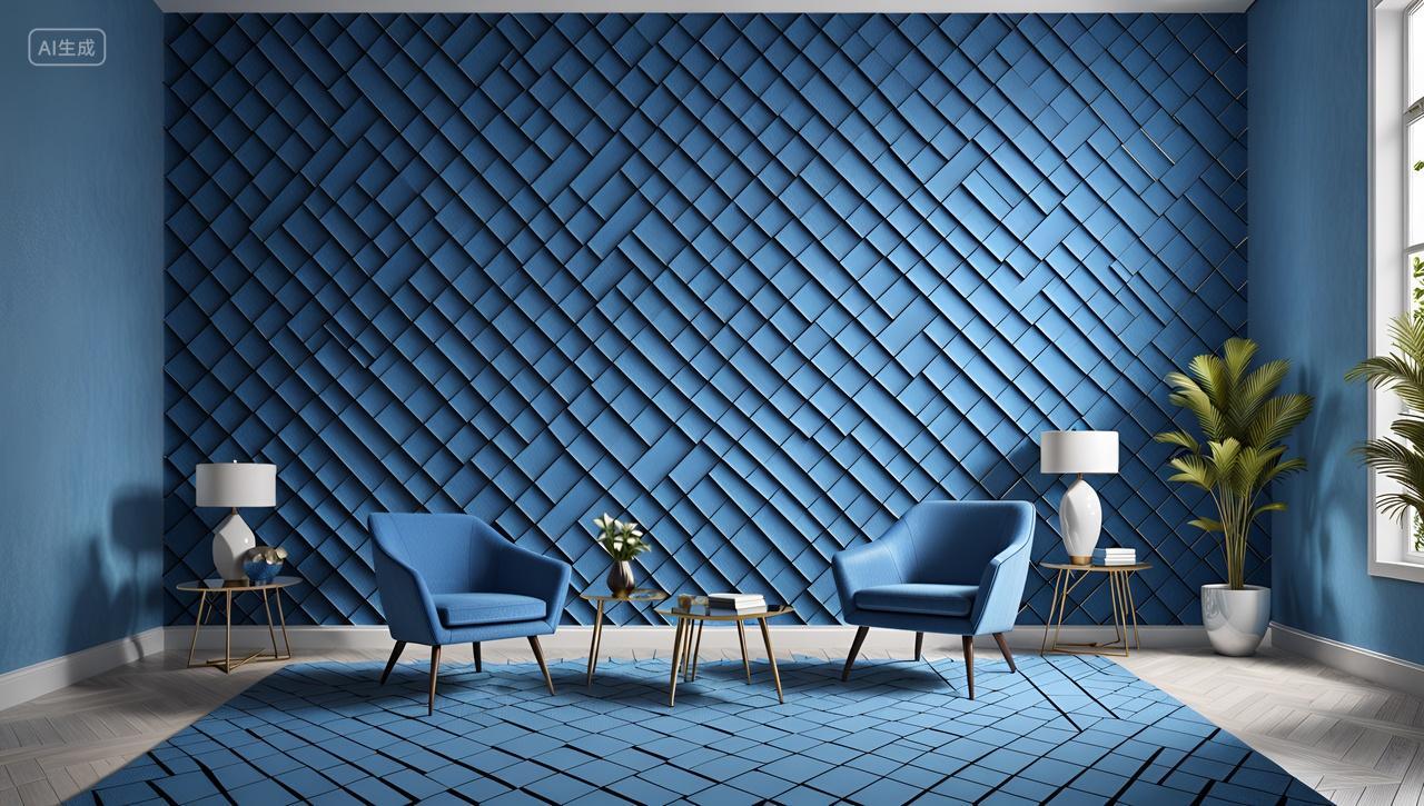 蓝色调简约会议室个人沙发地垫室内装修设计