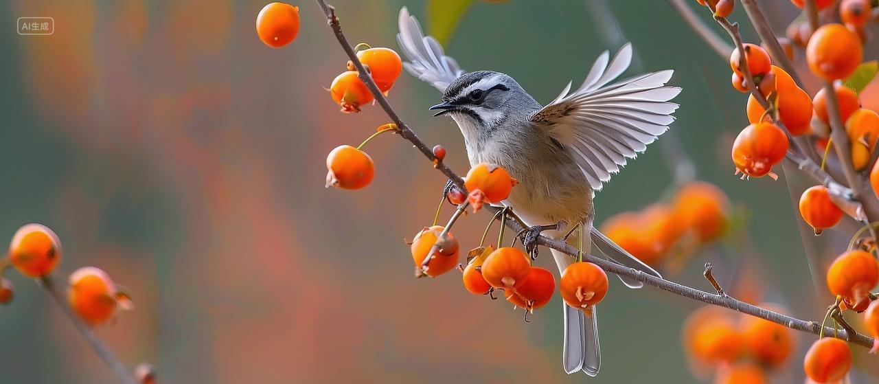 一只白鹭在吃着树上的果子二十节气背景