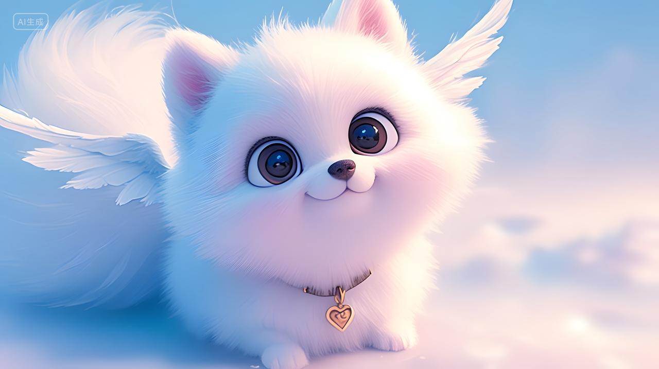 可爱的小狗天使翅膀插画