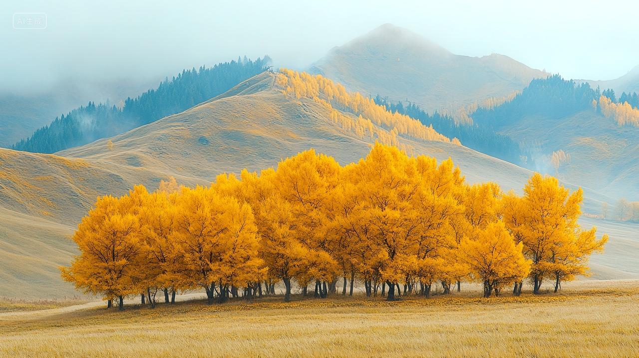 郊外秋日银杏林自然背景