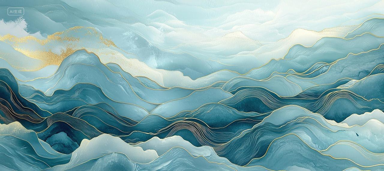 国潮金色描边青山背景