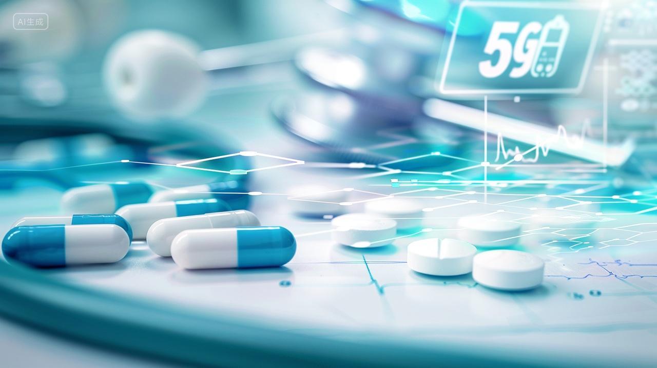 桌子上的蓝色医药胶囊药丸医疗医药药剂医疗科技背景