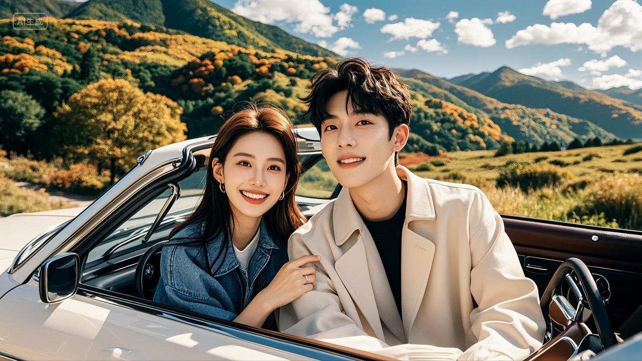 秋季情侣开车自驾游旅行出游旅游