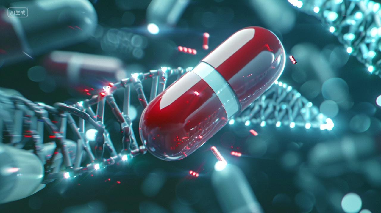 3D渲染科技DNA溶解胶囊药丸分子结构医疗背景