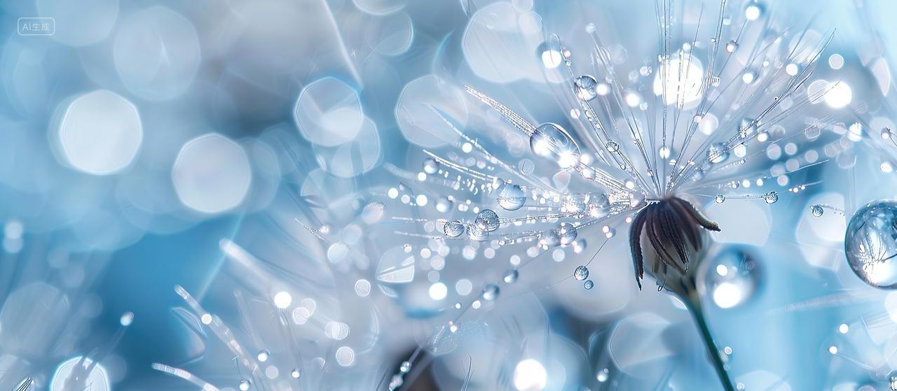 寒露背景蒲公英上布满了晶莹剔透的水珠二十四节气