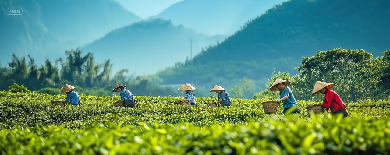 农民在茶园里采茶二十四节气