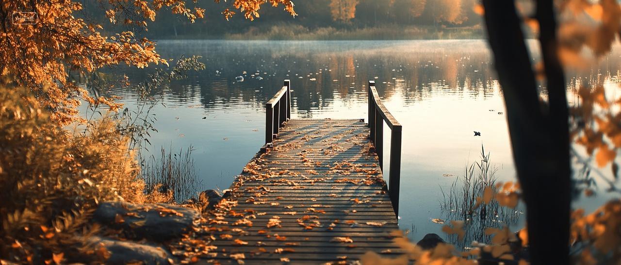 秋天秋分风景壁纸湖上一座木板桥秋天二十四节气