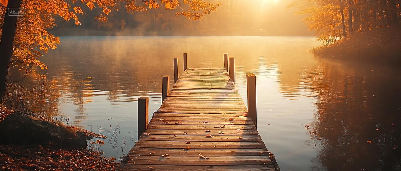 秋天秋分风景壁纸湖上一座木板桥秋天二十四节气