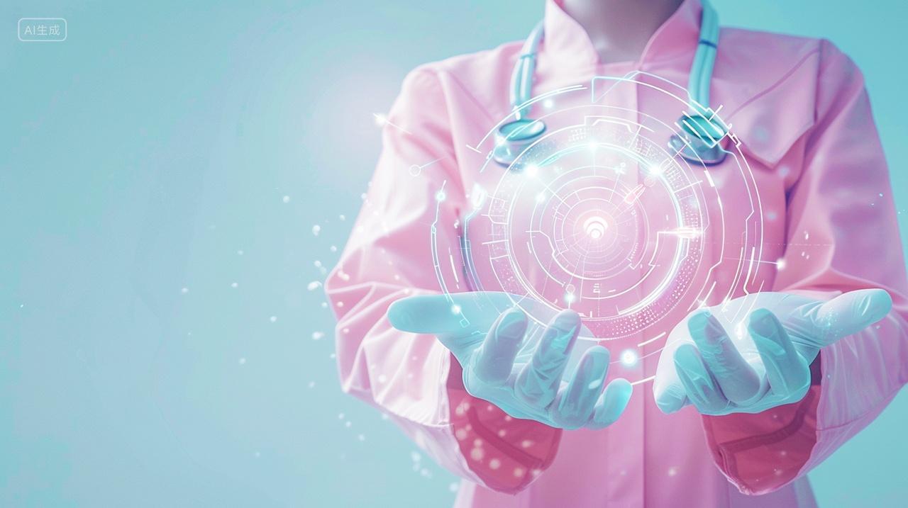 医疗智慧科学粉色医生手托科技图形医院宣传