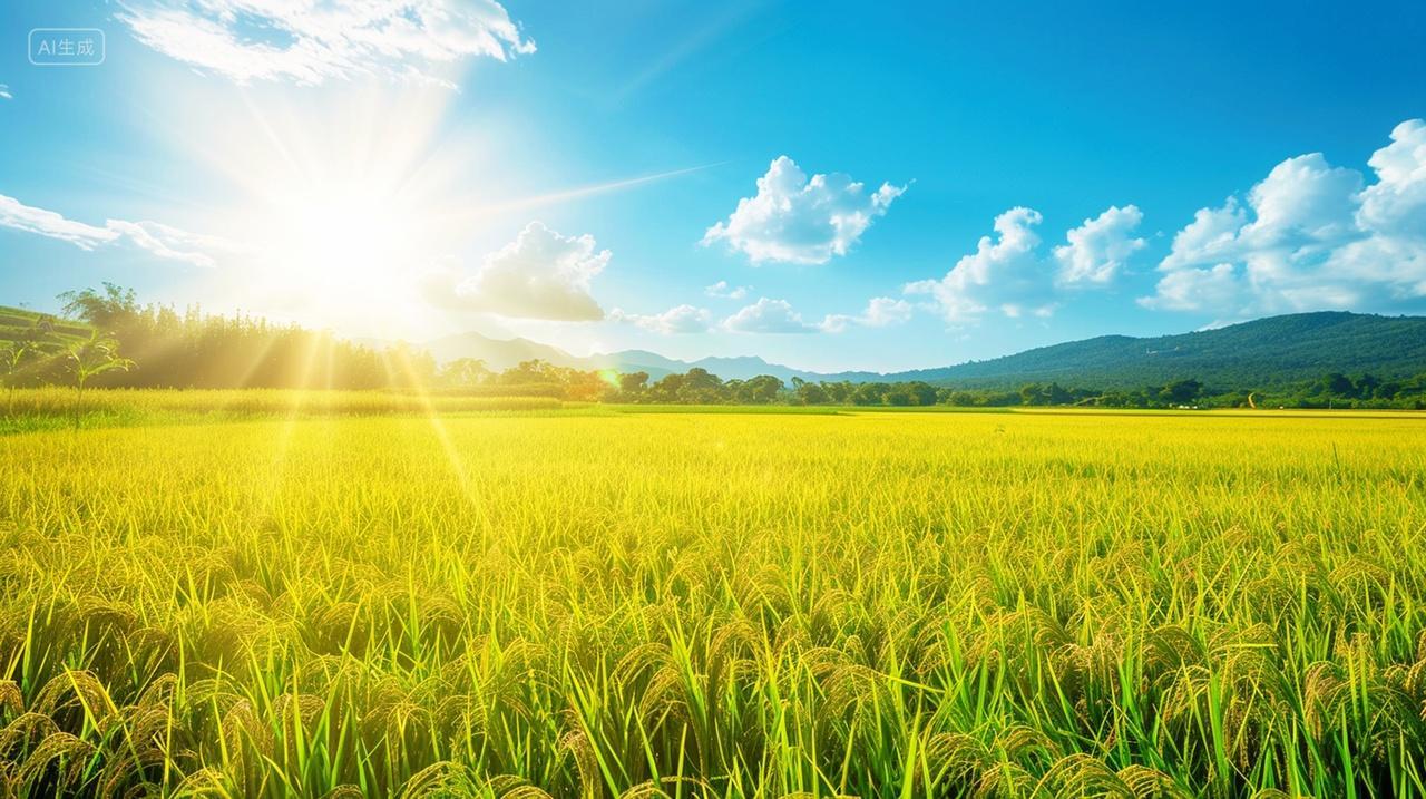阳光照在金色的水稻上农业宣传