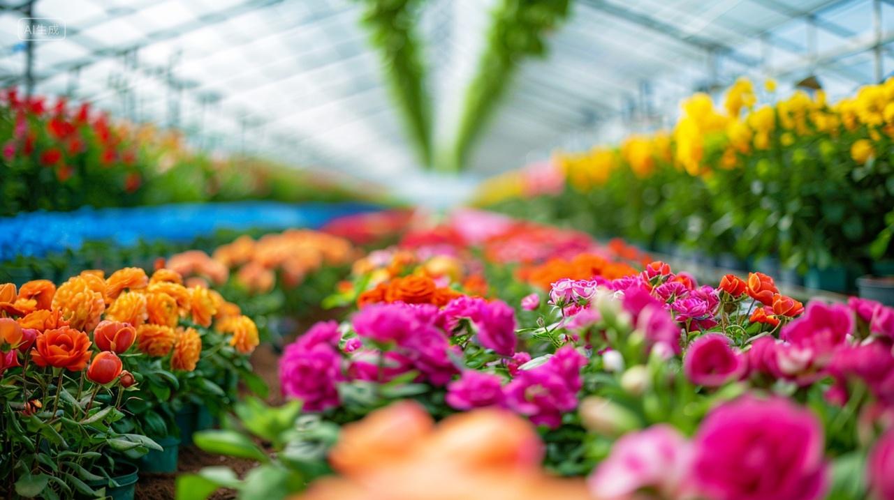 实拍温室鲜花花朵批发科技农业宣传