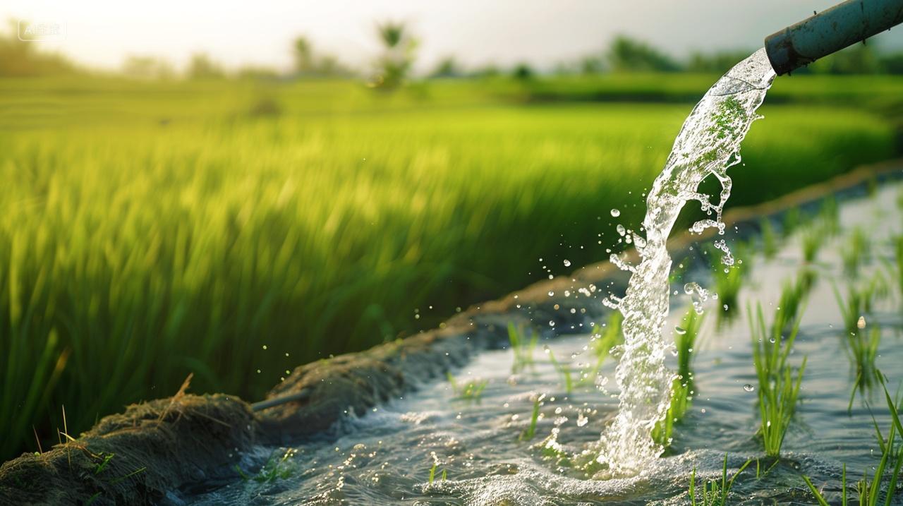 实拍农田水稻灌溉农业宣传