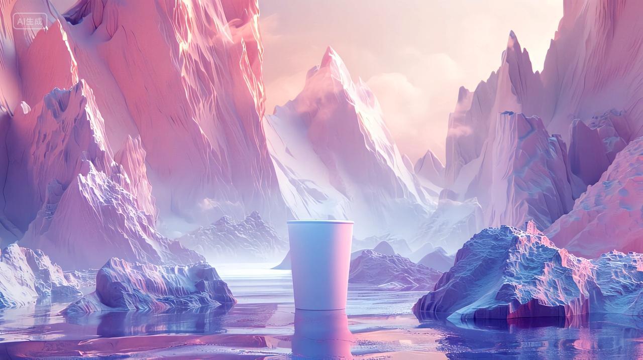 冰山奶茶杯设计插画海报