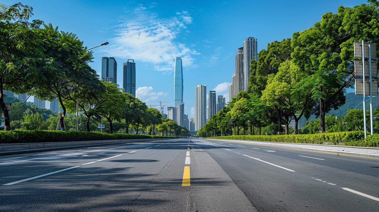 实拍蓝天白云文明城市干净街道