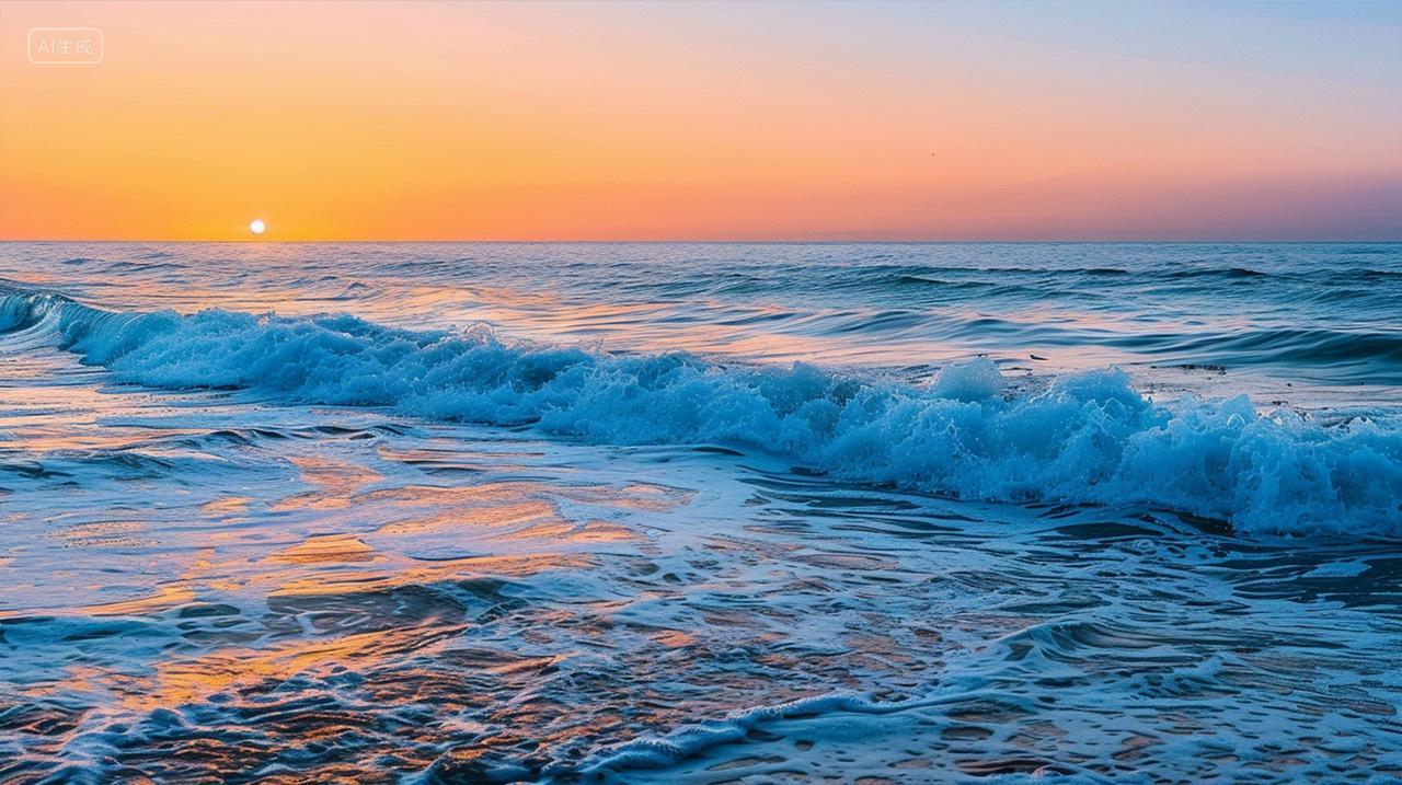 美丽日落海景浪花海浪风景