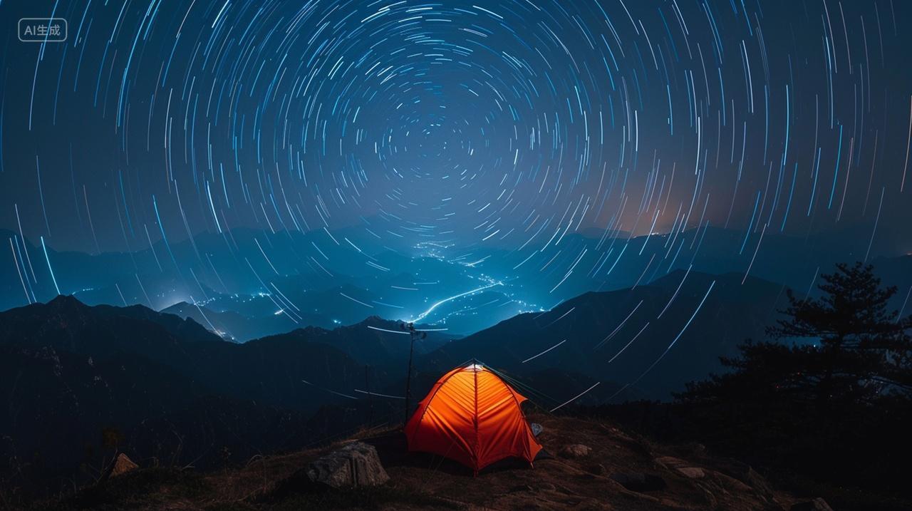 延时星空轨迹帐篷户外露营