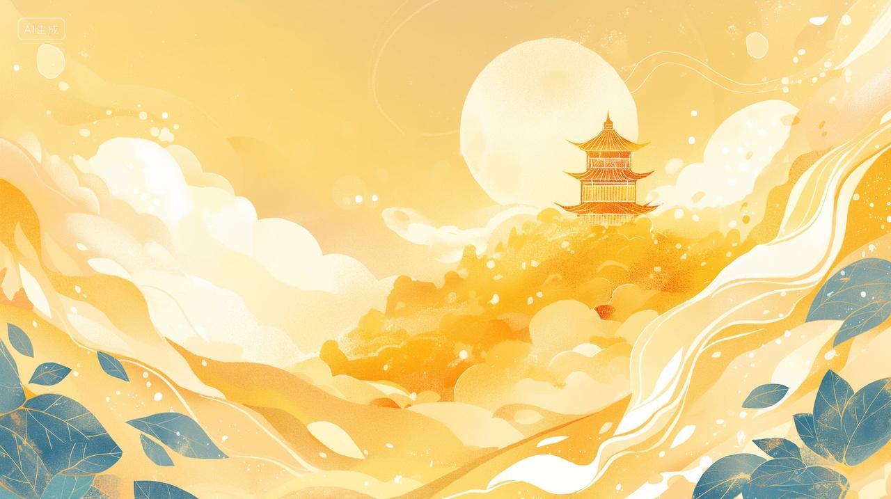 中秋节国风国潮大气喜庆云雾亭子节日背景