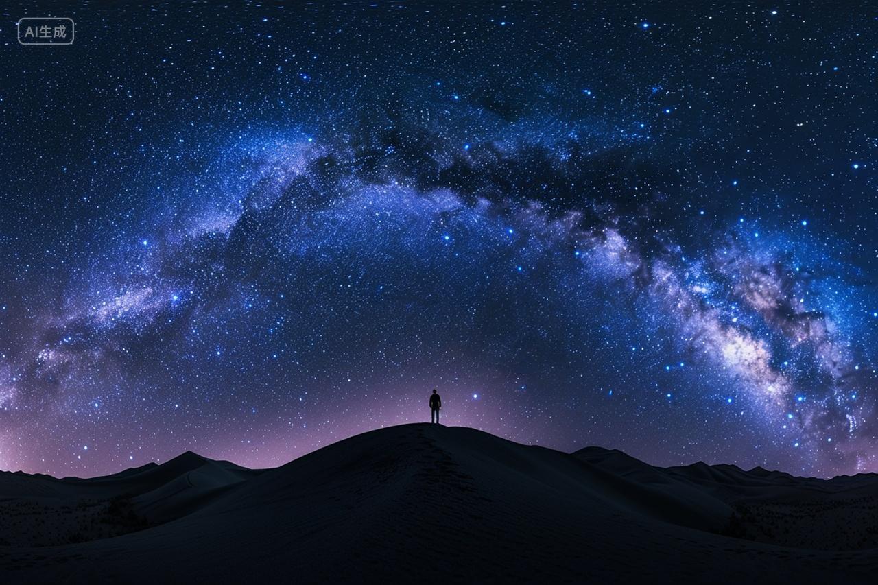 站在山顶欣赏唯美梦幻星空背景