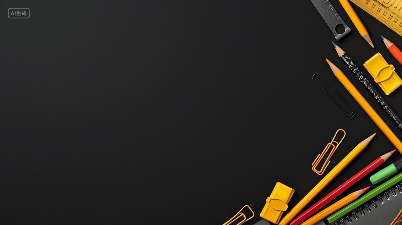 实拍黑色背景撒花姑娘的铅笔文具教育学习