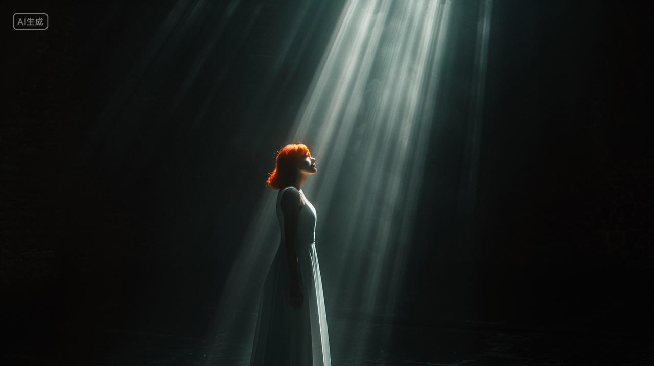 一个女孩站在光下