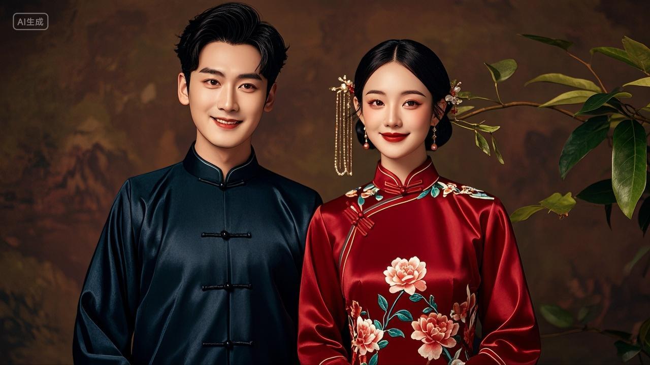 复古旗袍古装情侣七夕情人节520