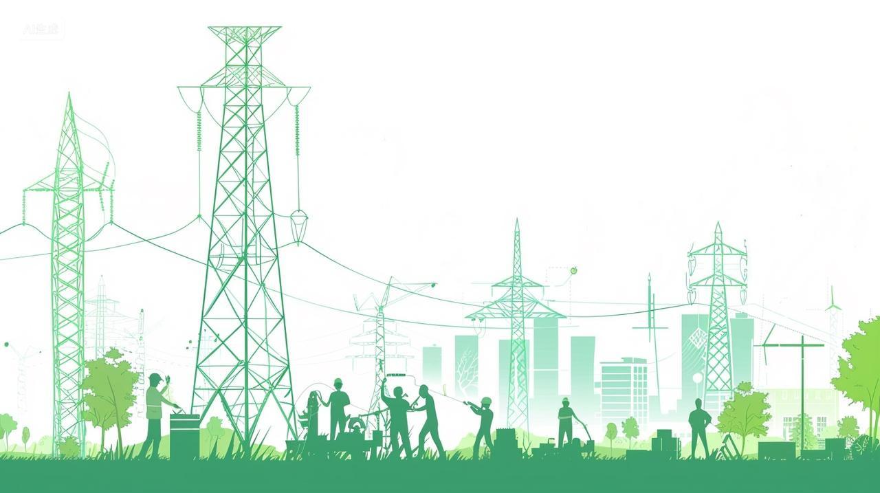 绿色工人在安装电缆