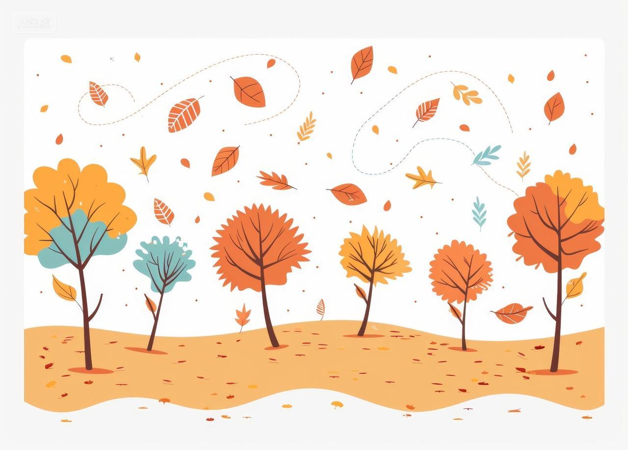 金秋时节山坡上树叶凋零的树木森林