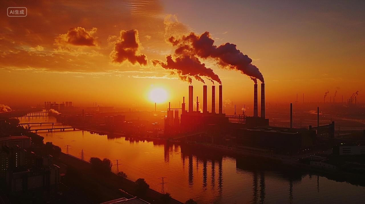 城市工厂夕阳背景