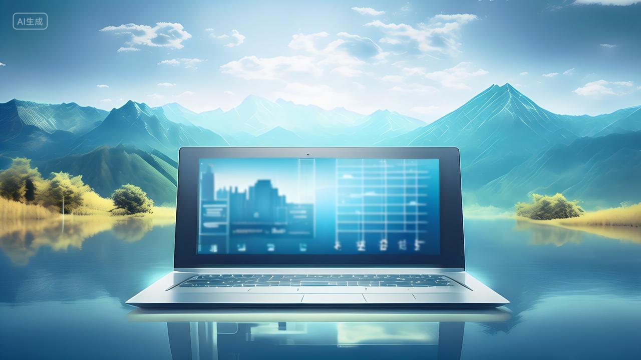 电子商务科技公司大自然风景青山绿水山水画融合宣传背景素材