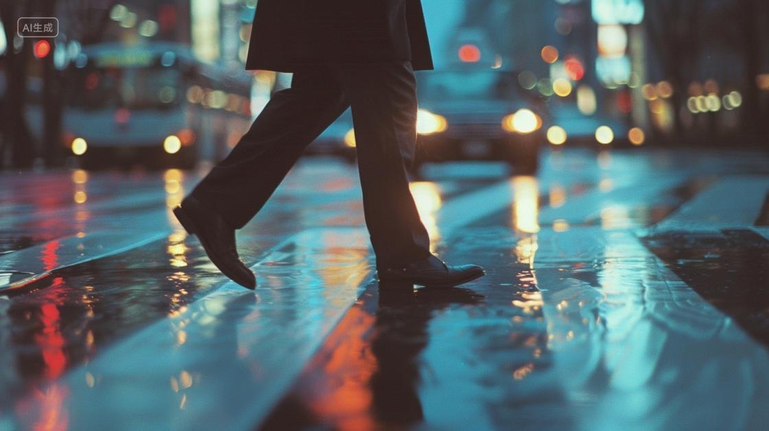 夜下一个男人走在路上
