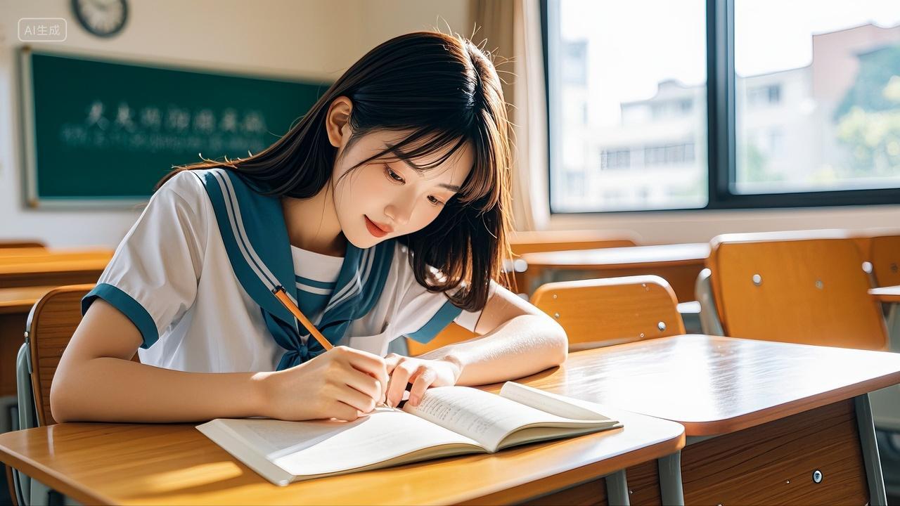 青少年大学生正在教室自习学习写作业