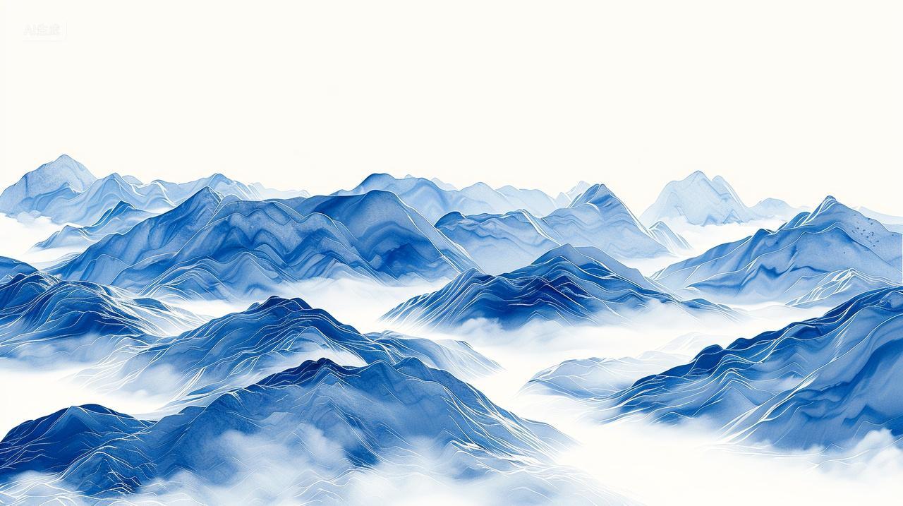 中国风青花瓷山水背景