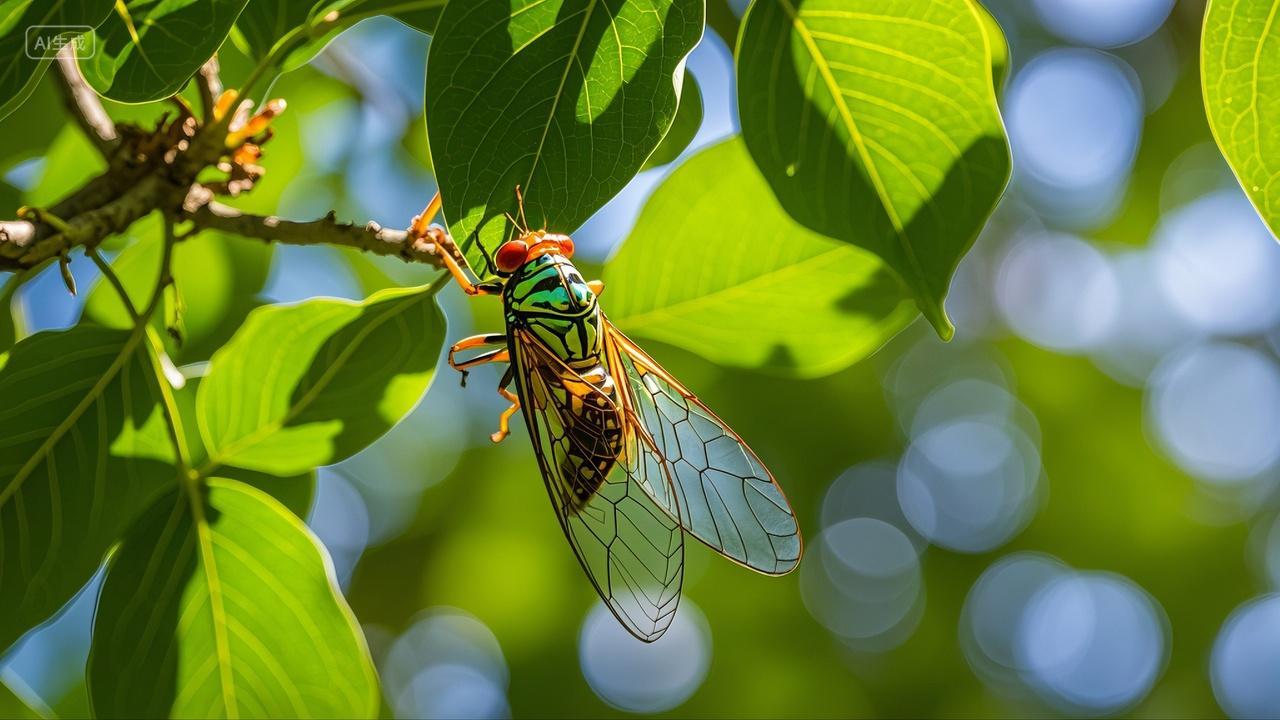 夏日树枝上的知了夏蝉昆虫风景壁纸小暑大暑