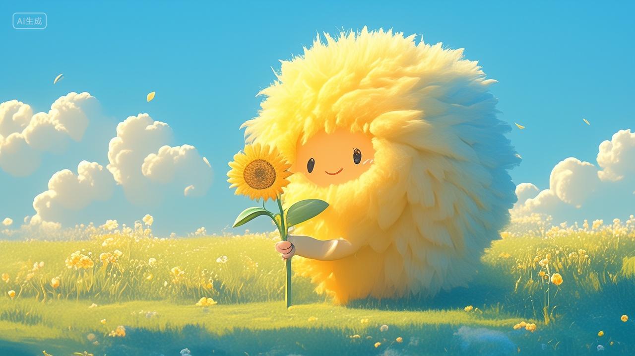 太阳花壁纸正面拍摄在蓝在下一个毛茸茸的太阳花