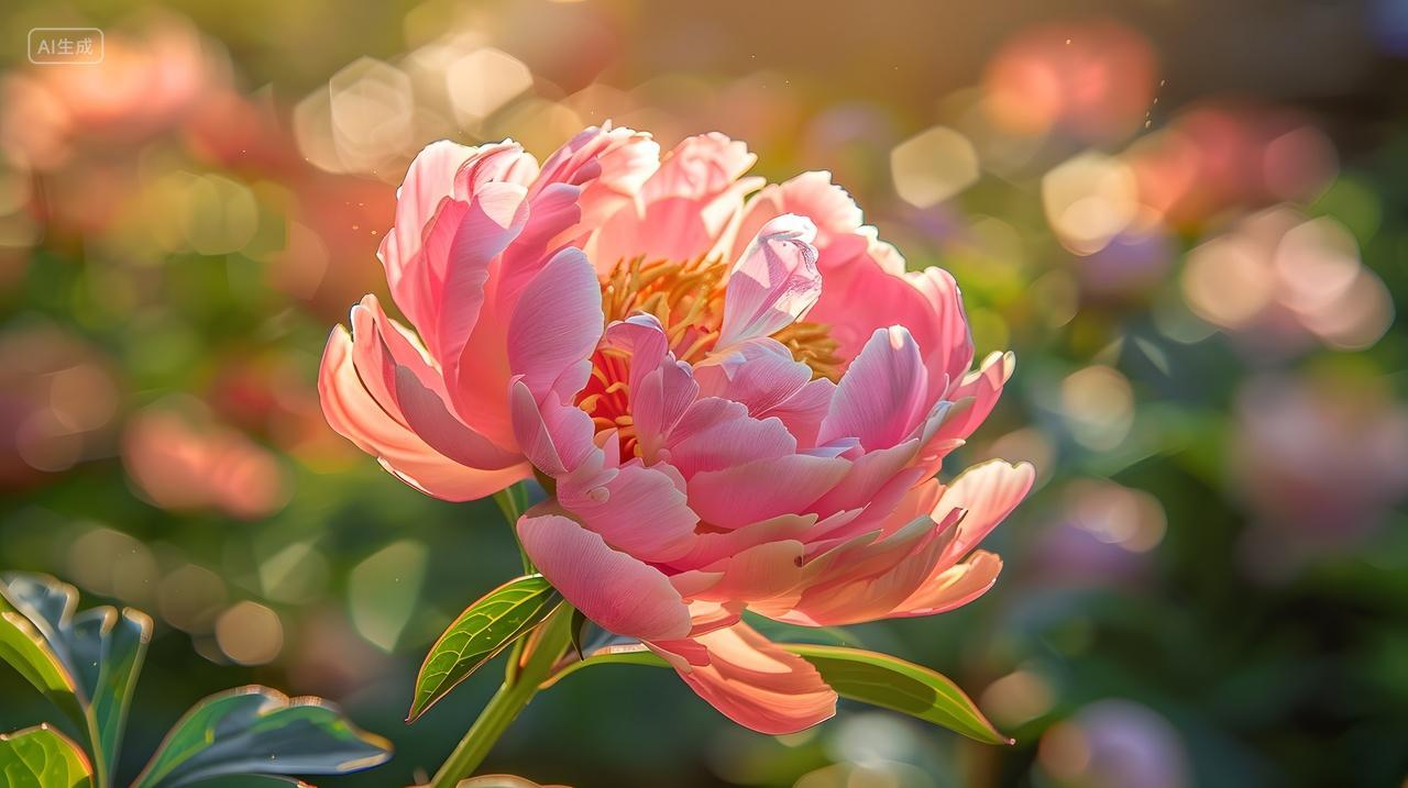 花园中的粉色牡丹花自然风景