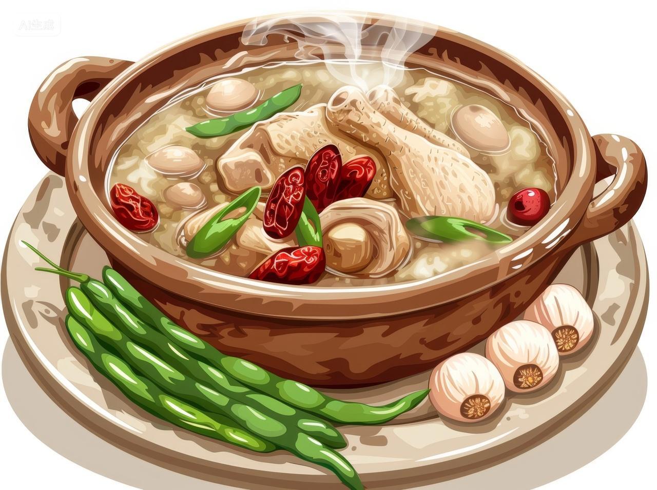 卡通美食香气四溢的炖鸡插图