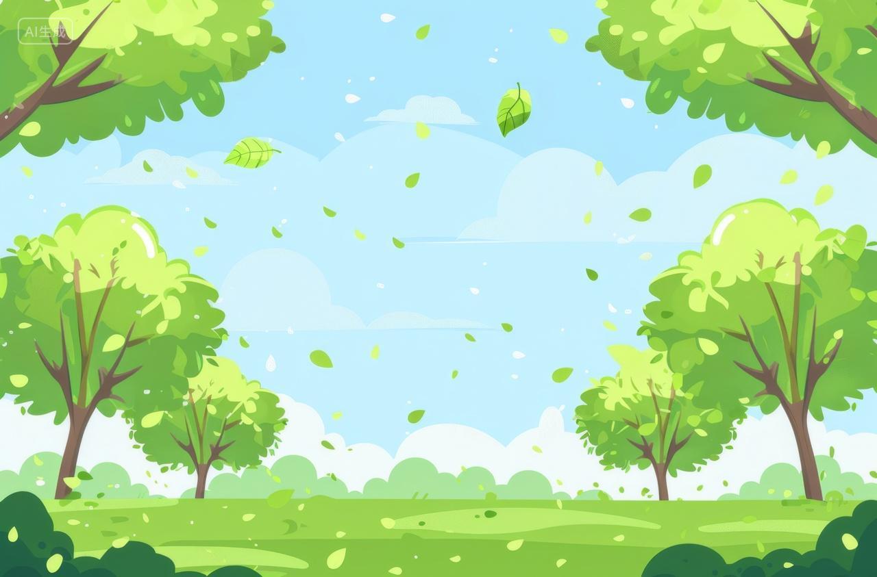 清新自然绿色树叶飘落卡通背景